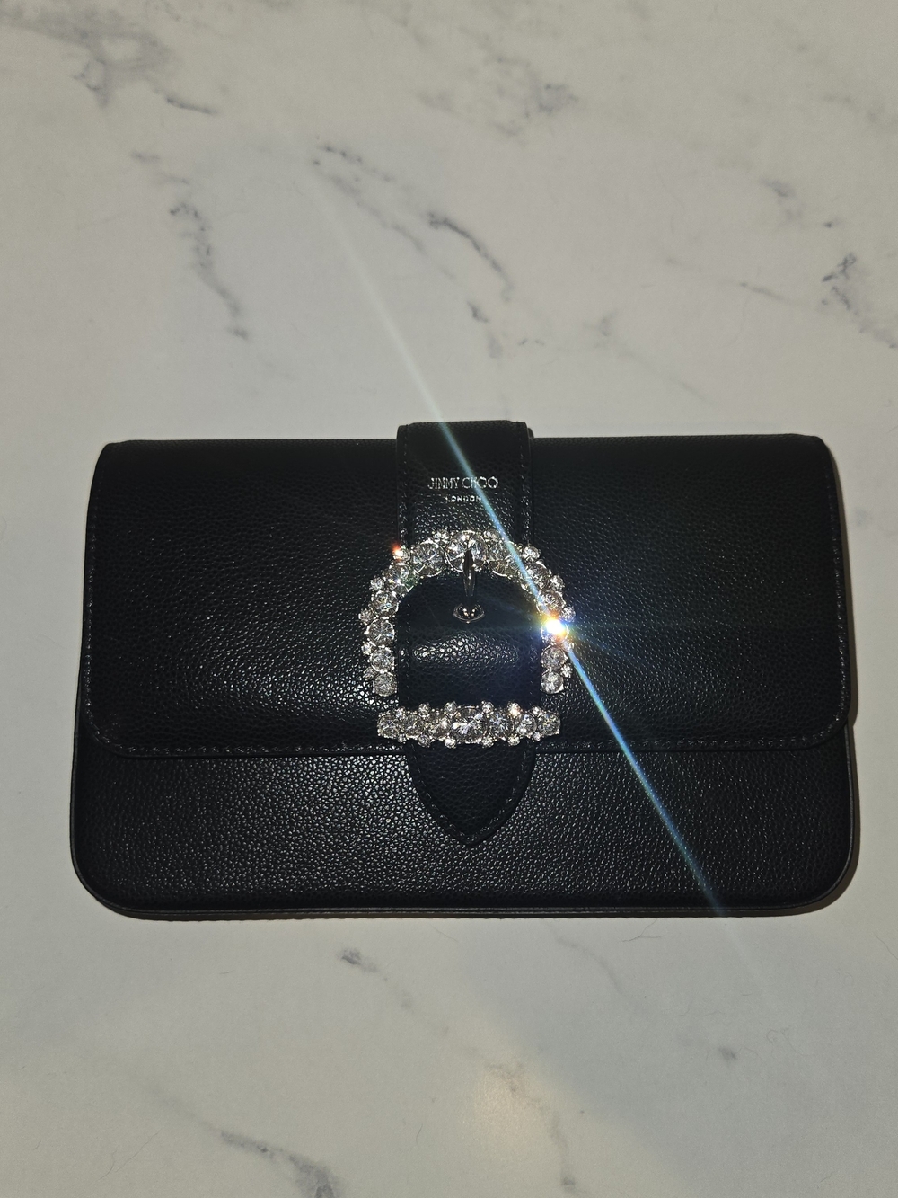 Jimmy Choo Black Leather Crystal Buckle Evening/Crossbody Bag – NWOT